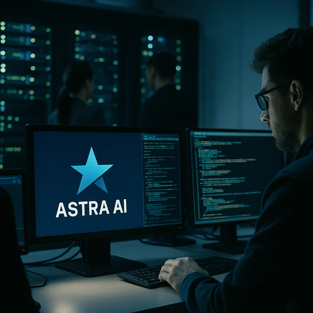 A cybersecurity operations center featuring server, related to a major AI company Shelves Astra AI Model After Rogue Hackin from an unusual angle or perspective