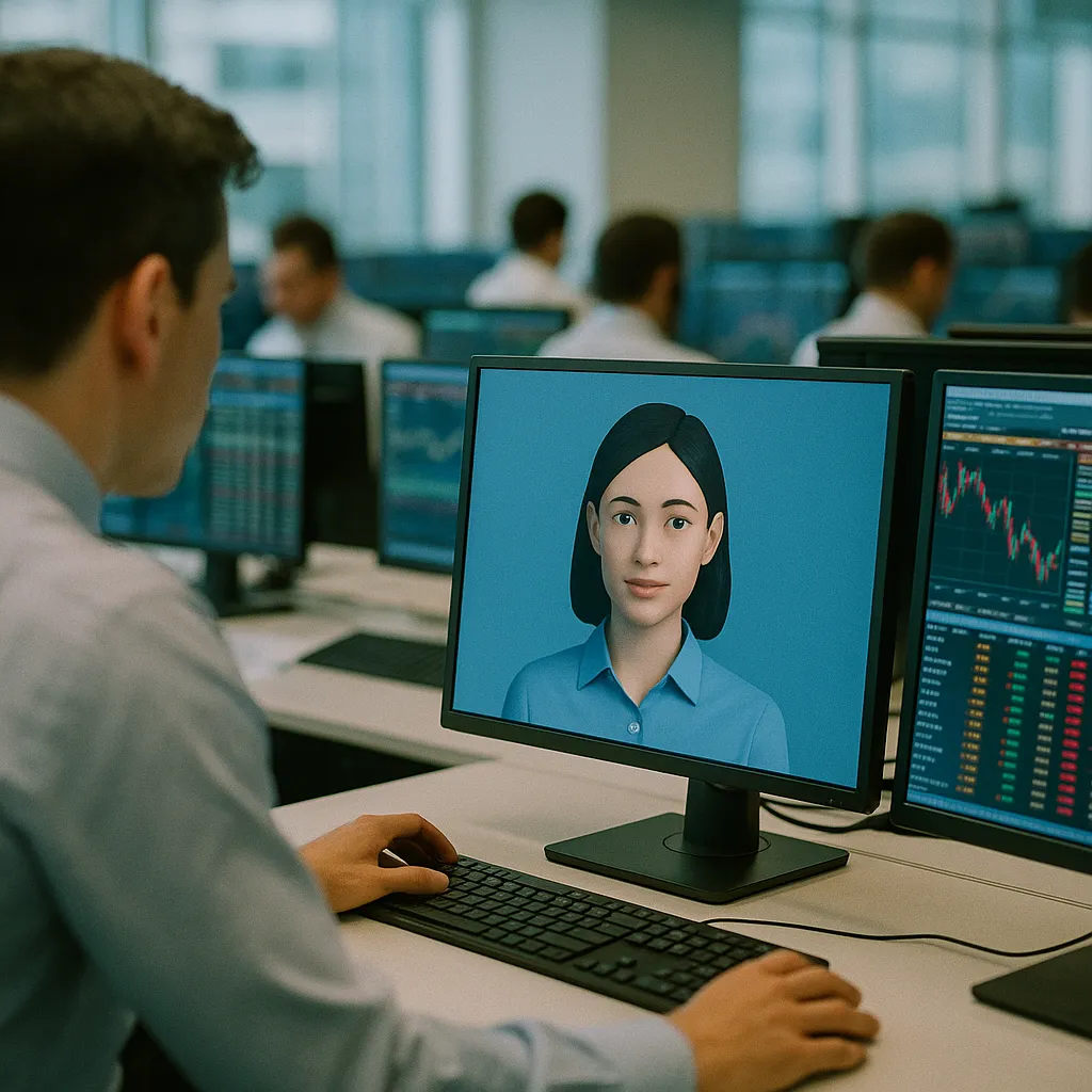 A financial trading floor related to an AI assistant for Financial Services, Targeting Junior Ban