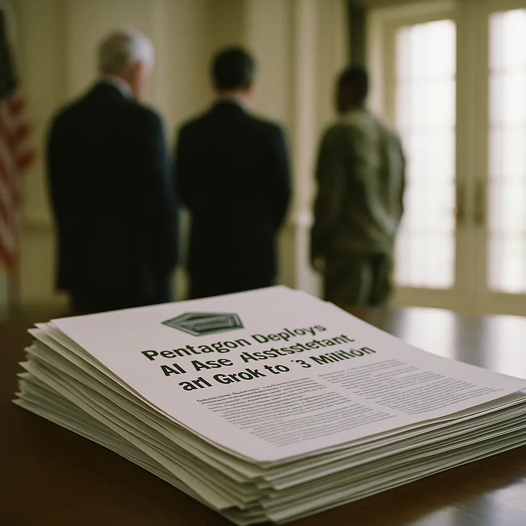 A government building interior featuring document, documents, related to Pentagon Deploys an AI assistant and Grok to 3 Million Milit from an unusual angle or perspective