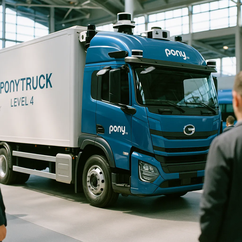 A transportation hub featuring Vehicle, truck, related to Pony.ai and GAC Unveil Gen-4 Level 4 Robotruck at IAA 2026,  from an unusual angle or perspective