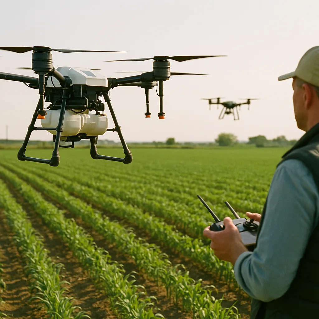 A farm field featuring drone, drones, related to Precision Agriculture Market Doubles to $17 Billion by 2031 