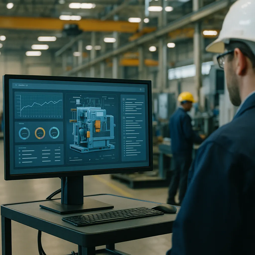 A factory floor featuring interface, related to Siemens and Salesforce Connect Digital Twins to AI Sales Age