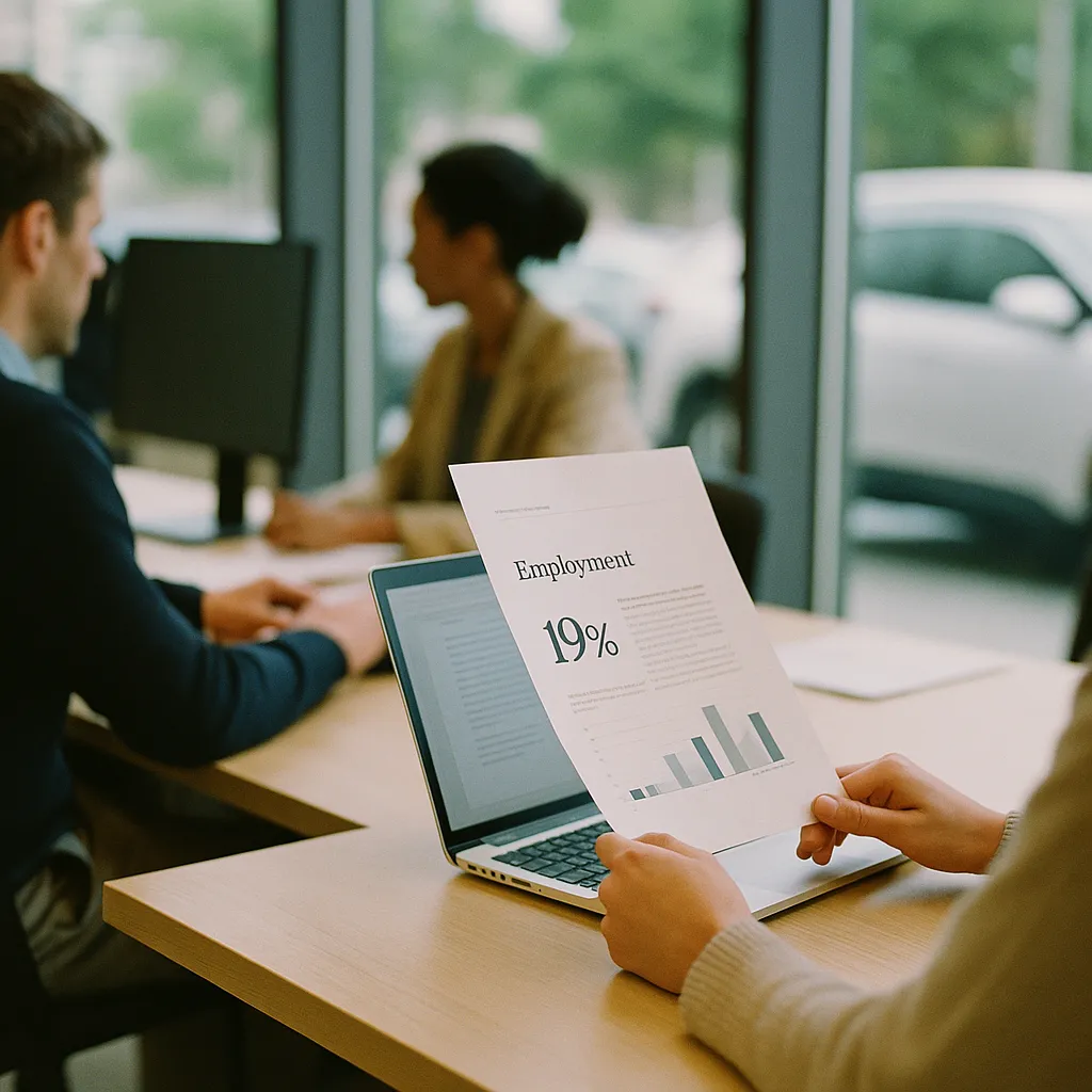 A modern workplace featuring document, car, related to Stanford Research Finds AI Has Opened a 19% Employment Gap f