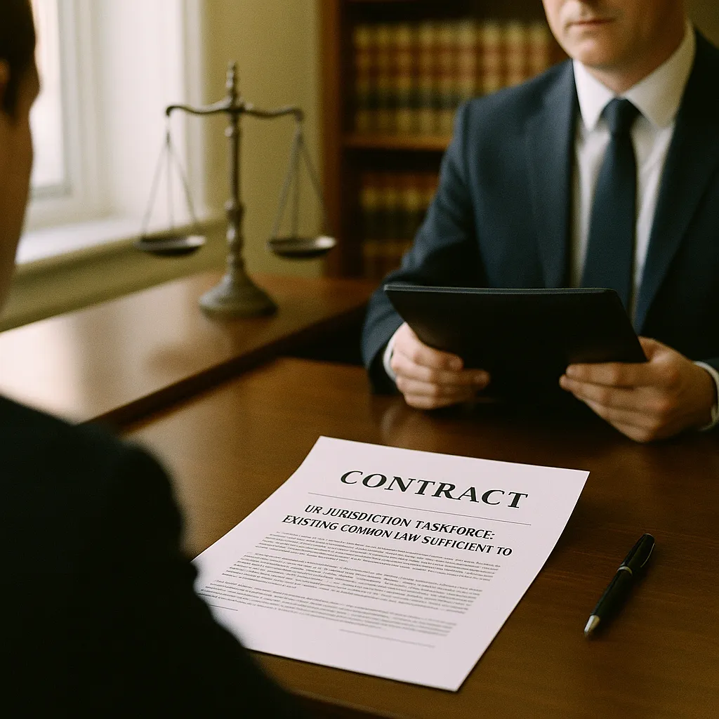 A law office featuring contract, Contract, related to UK Jurisdiction Taskforce: Existing Common Law Sufficient to