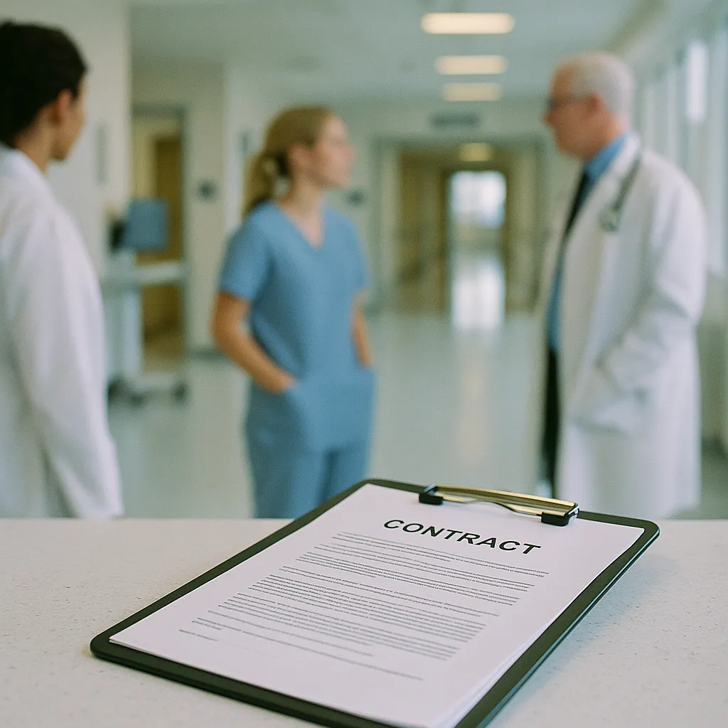 A medical facility featuring Contract, contract, related to VA Awards Abridge $775M Ambient AI Scribe Enterprise Contrac