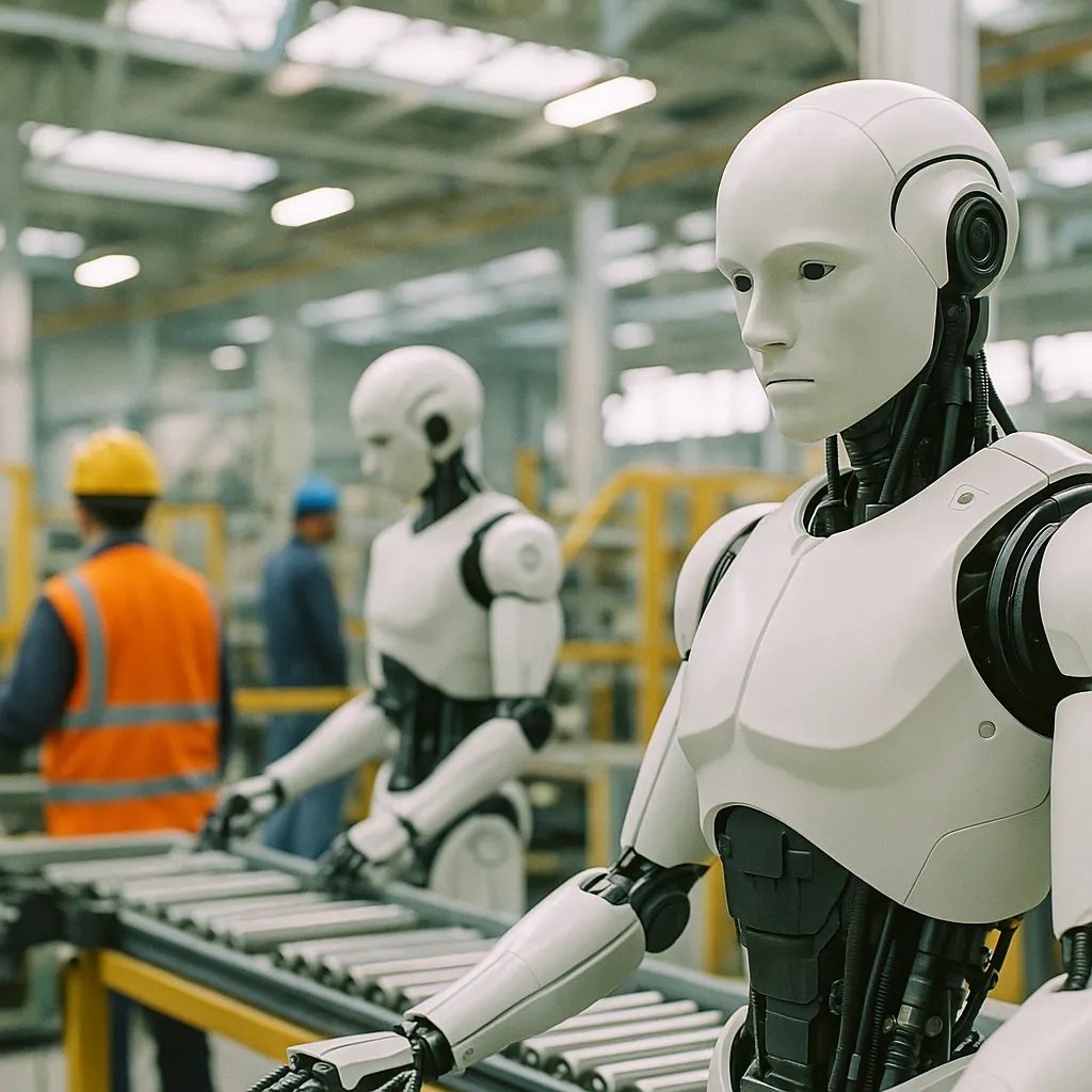 A Factory featuring robot, robots, related to The Factory Is Becoming a Decision System: How AI, Robotics,