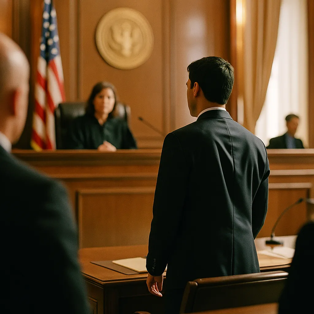 A courtroom where a person is building related to AI Hallucination Sanctions Hit Six Figures as Courts Harden 