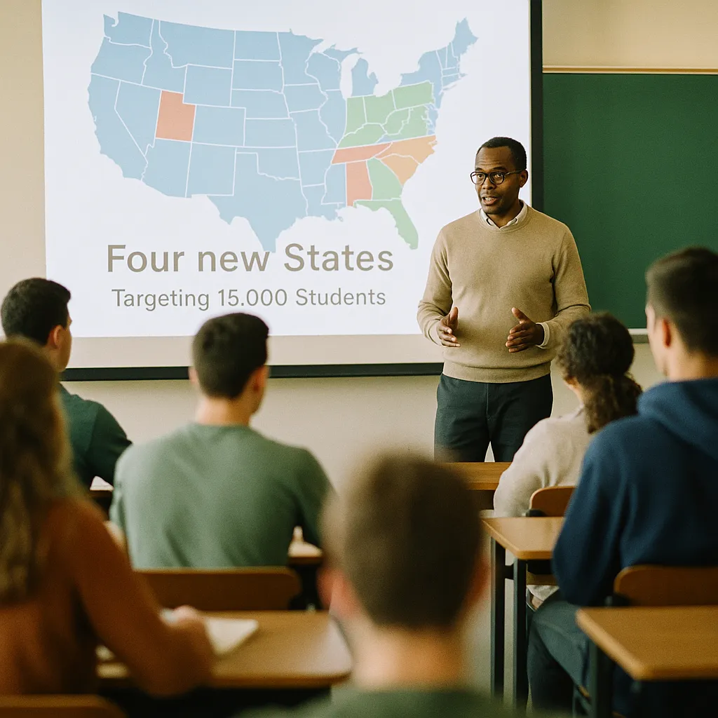 A university classroom where a person is training related to to Four New States, Targeting 15,000 Students