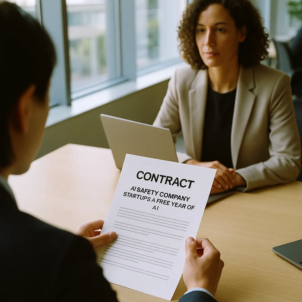 A modern corporate office featuring contract, related to an AI safety company Offers Startups a Free Year of an AI as from an unusual angle or perspective