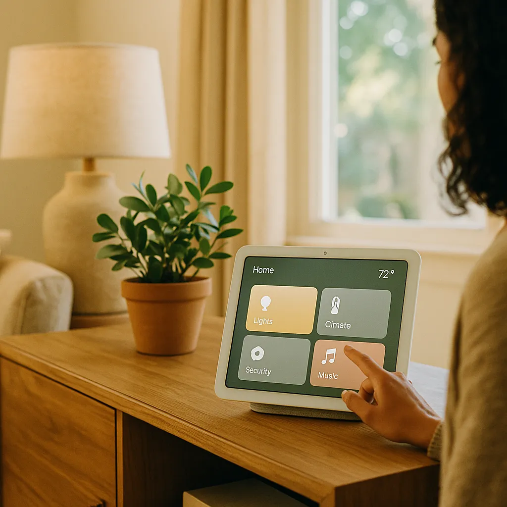 A modern home interior featuring display, interface, related to HomePad Smart Home Hub for October 13, Powered by Upgraded a