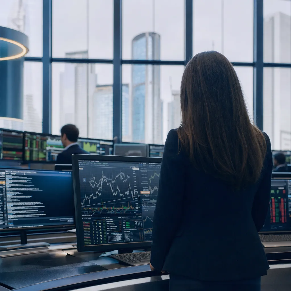 A financial trading floor featuring document, related to Barclays Names First-Ever Chief AI Officer as European Banks