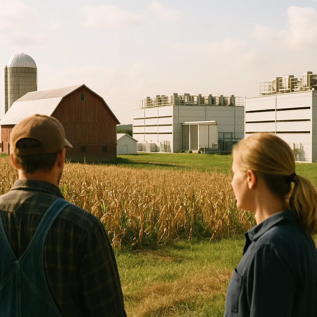 A farm featuring data centers, related to Daily AI Briefing — 2026-10-01 from an unusual angle or perspective