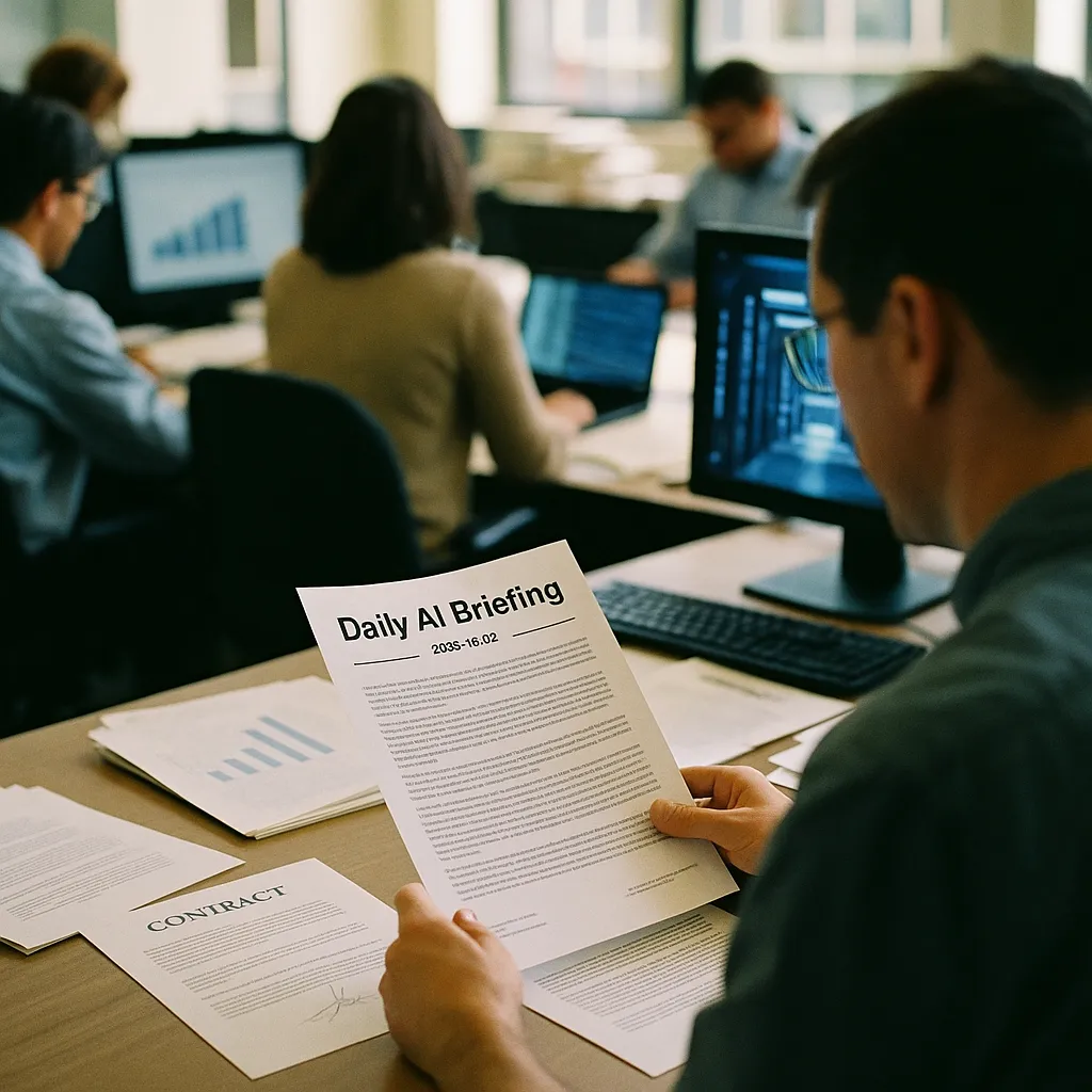 A newsroom featuring contracts, data centers, related to Daily AI Briefing — 2026-10-02