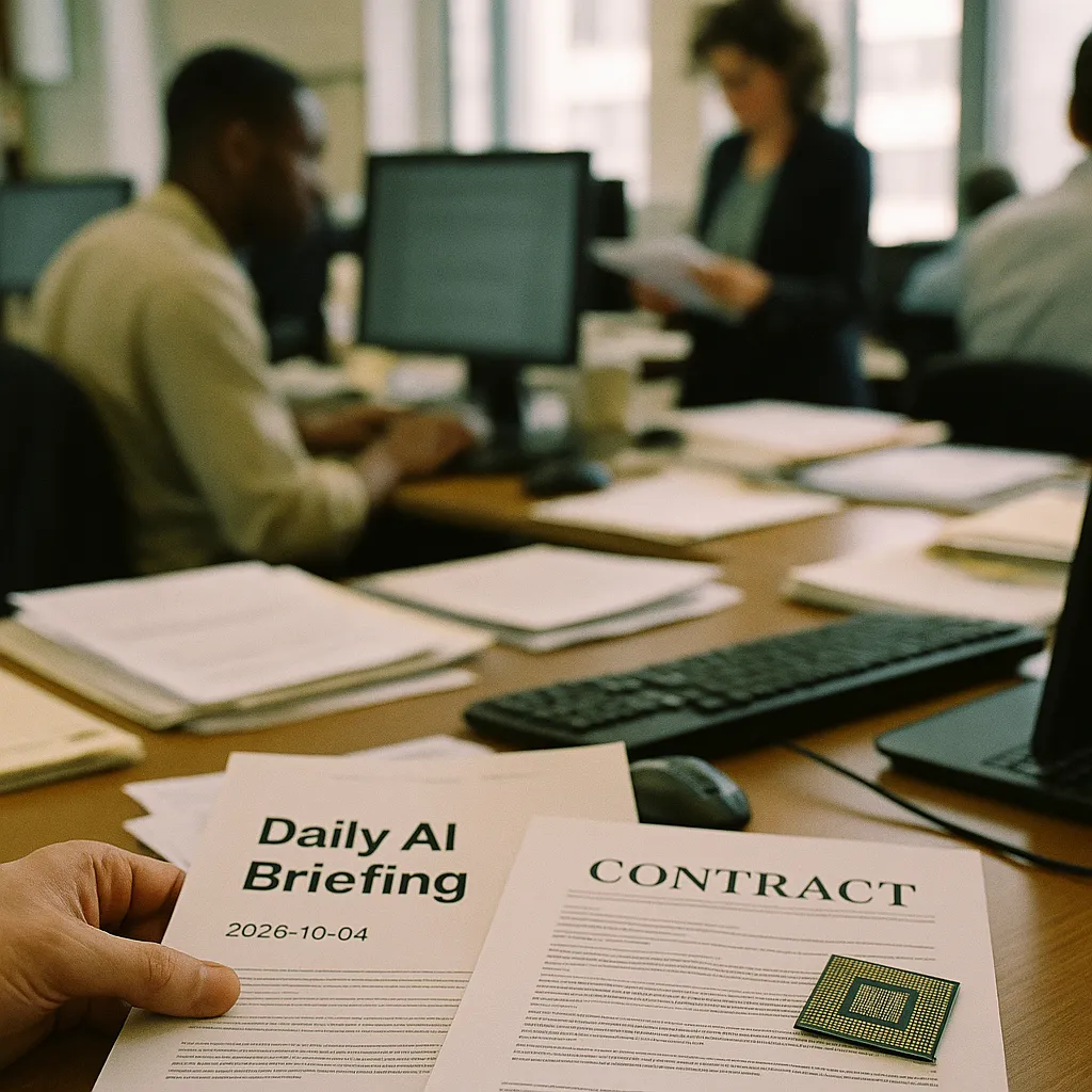 A newsroom featuring contracts, chip, related to Daily AI Briefing — 2026-10-04
