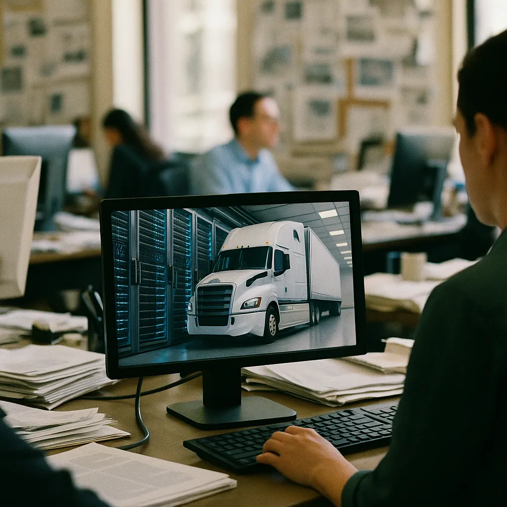 A newsroom featuring data center, truck, related to Daily AI Briefing — 2026-10-07 from an unusual angle or perspective