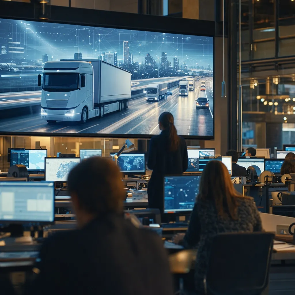 A newsroom featuring Vehicle, trucks, related to Daily AI Briefing — 2026-10-29 from an unusual angle or perspective