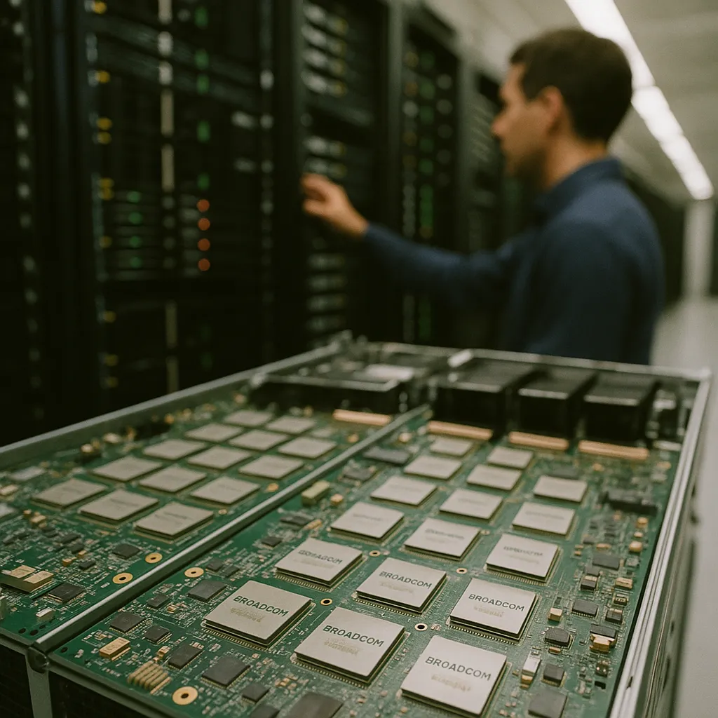 A data center featuring Chips, chips, related to Broadcom Lines Up $50 Billion in Private Credit to Finance a from an unusual angle or perspective