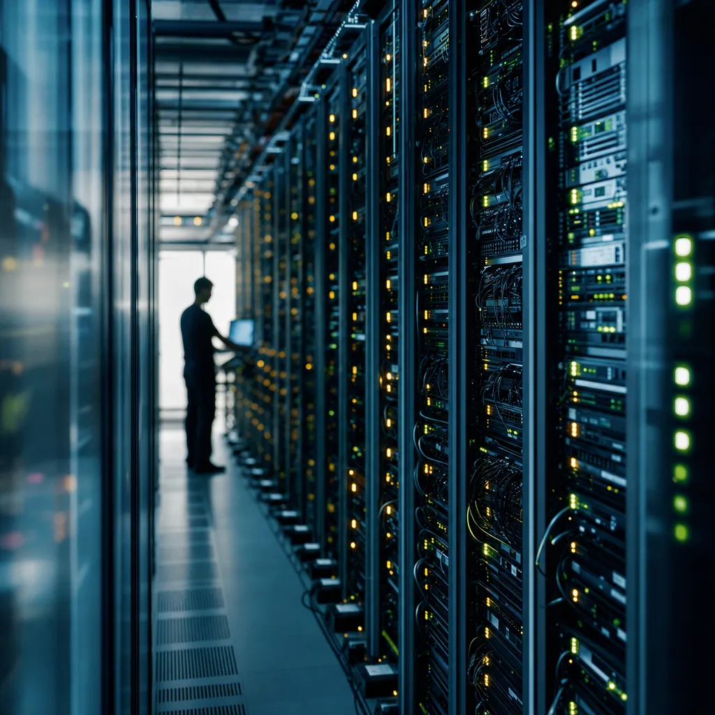 A data center featuring server, servers, related to Cloudflare Disclosed a Data Leak in Its AI Inference Layer.  from an unusual angle or perspective