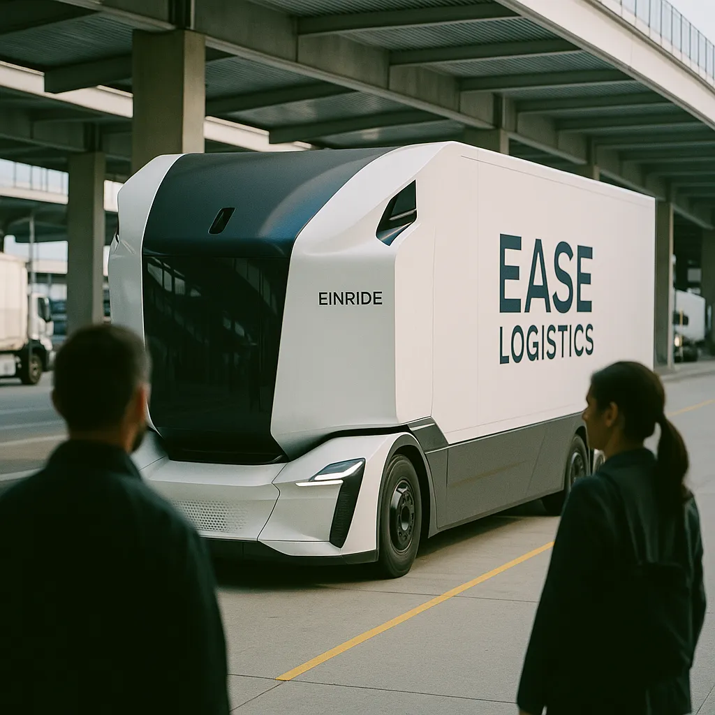 A transportation hub featuring truck, Truck, related to Einride and EASE Logistics Begin Daily Level 4 Autonomous El