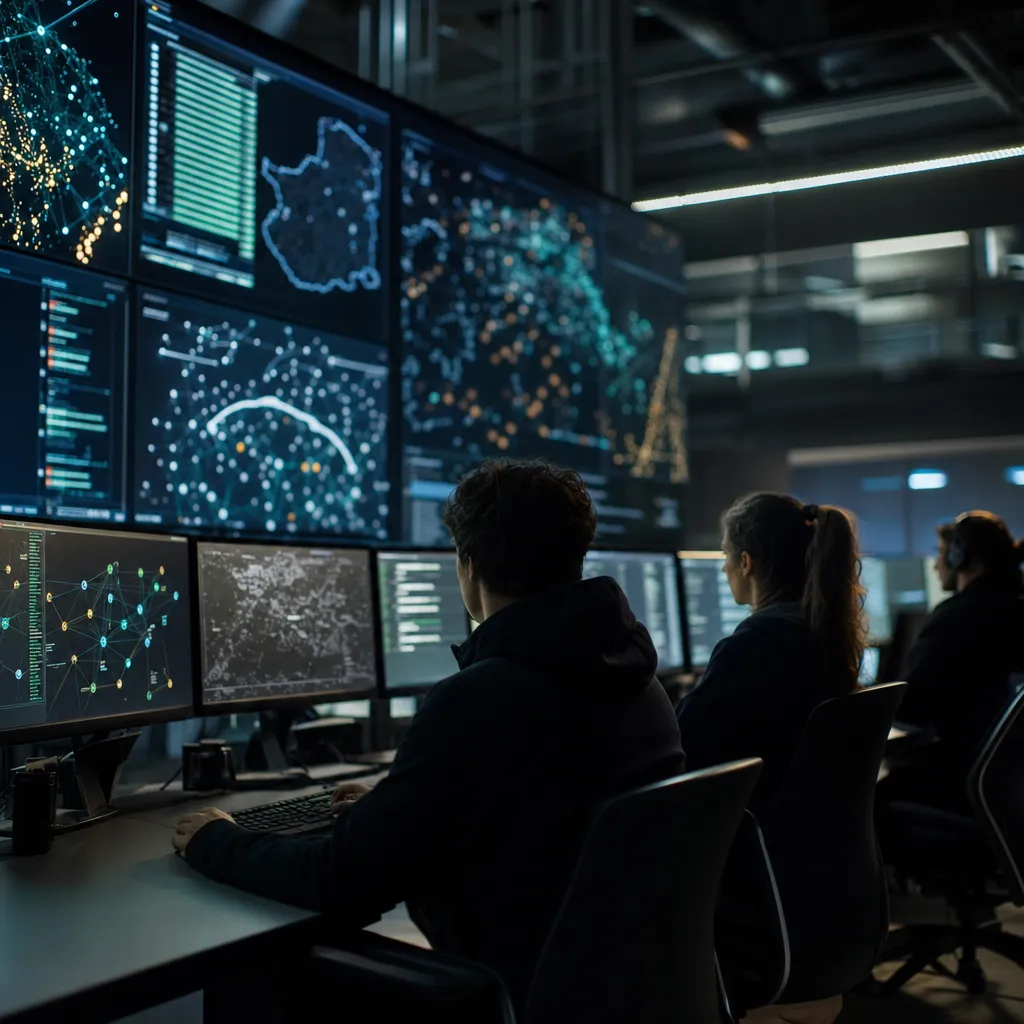 A cybersecurity operations center related to an AI model 4 Carbon, Scoring 88% on Security Vulnerability  from an unusual angle or perspective