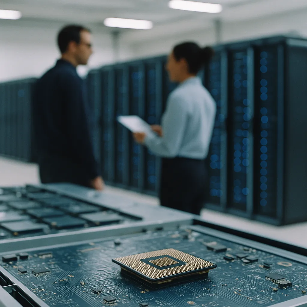 A data center featuring chips, data centers, related to Project Suncatcher Satellite to Test Orbital AI Data Centers