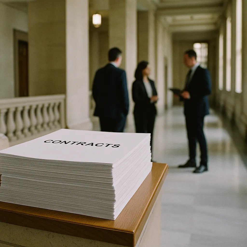 A government building interior featuring Contracts, contracts, related to GSA Issues Sweeping AI Requirements for All New Federal Cont from an unusual angle or perspective