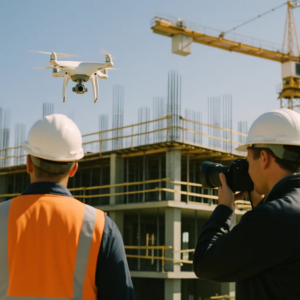 A Construction site featuring drone, cameras, related to Ironsite AI Raises $30.8M to Deploy Vision AI on Active Cons