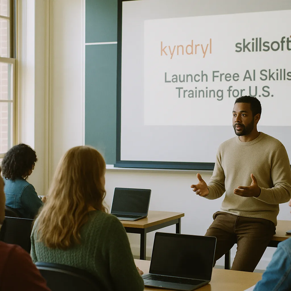 A university classroom where a person is training related to Kyndryl and Skillsoft Launch Free AI Skills Training for U.S