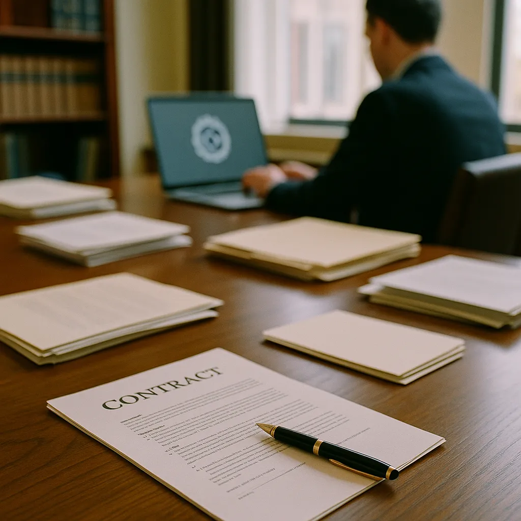 A law office featuring contract, documents, related to Lens: AI That Scans Your Entire Contract Portfolio for Hidde