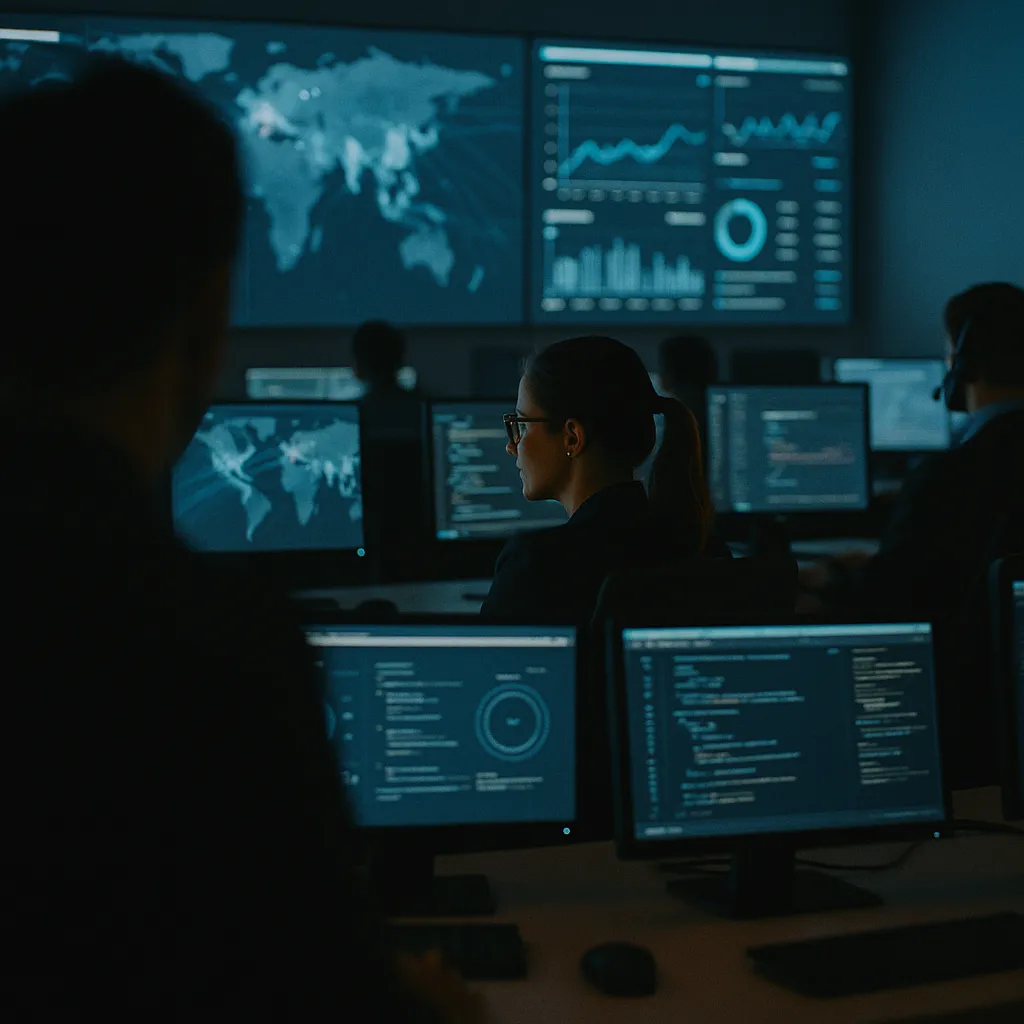 A cybersecurity operations center related to a major software company 2026 Digital Defense Report: AI Has from an unusual angle or perspective