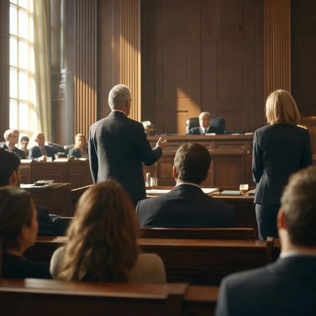 A courtroom where a person is Training related to Music Publishers Face Off With an AI safety company in Feder
