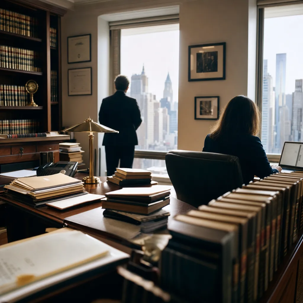 A law office featuring documents, related to New York Courts: Lawyers Can Use AI Without Disclosure, But 