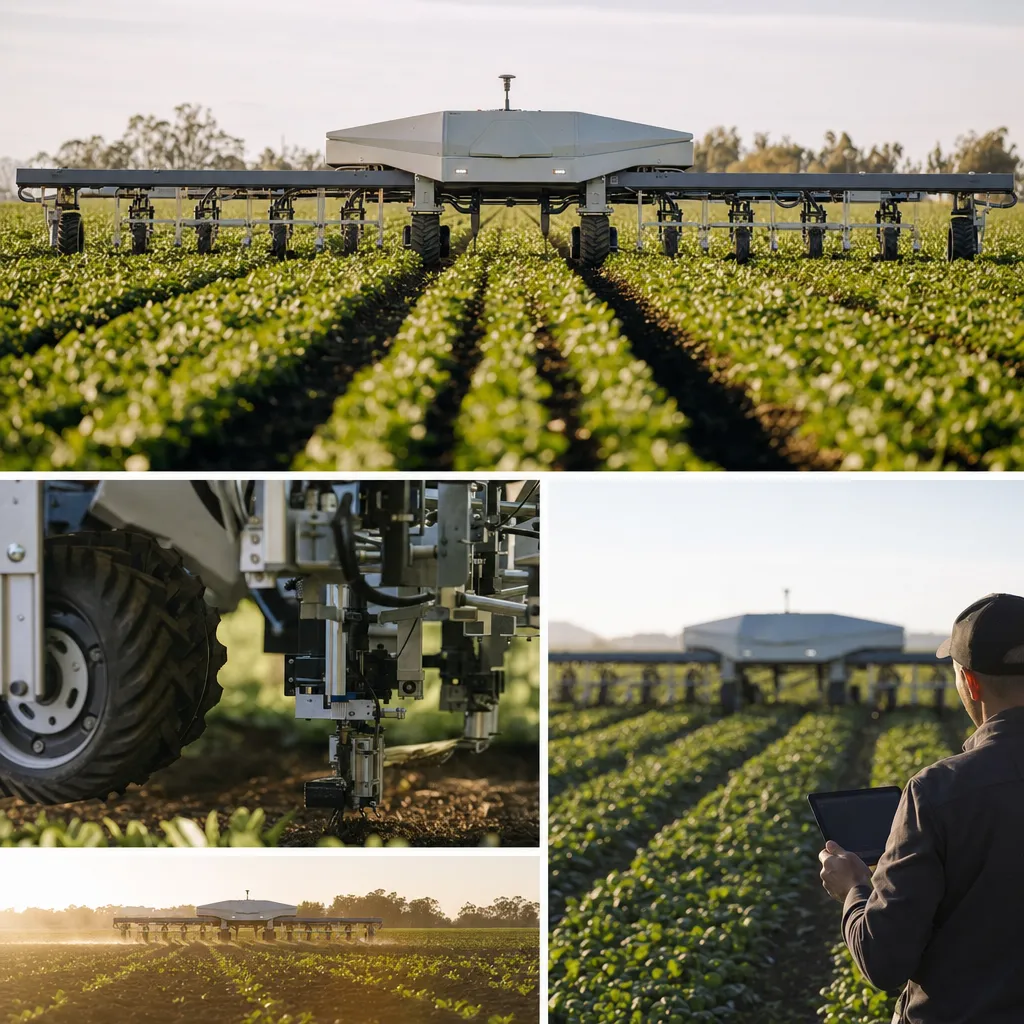 A farm field featuring robot, crop, related to F50 AI Weeding Robot With 46-Foot Working Width for Large-Sc