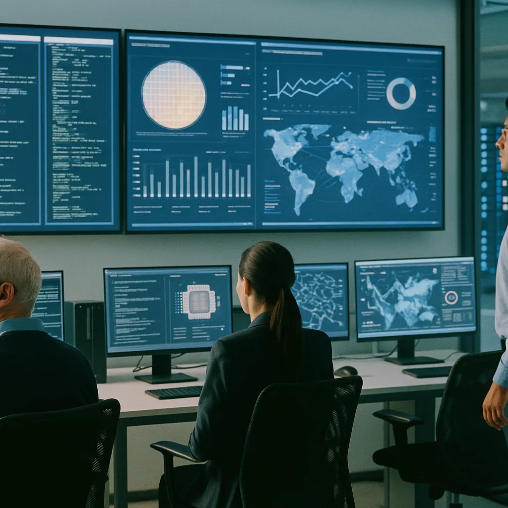 A network operations center featuring data centers, related to a chip manufacturer and Global Telecom Leaders Commit to Bui