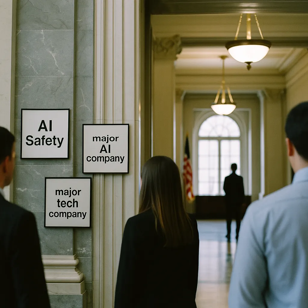 A government building interior related to a major AI company, an AI safety company, a major tech compa from an unusual angle or perspective