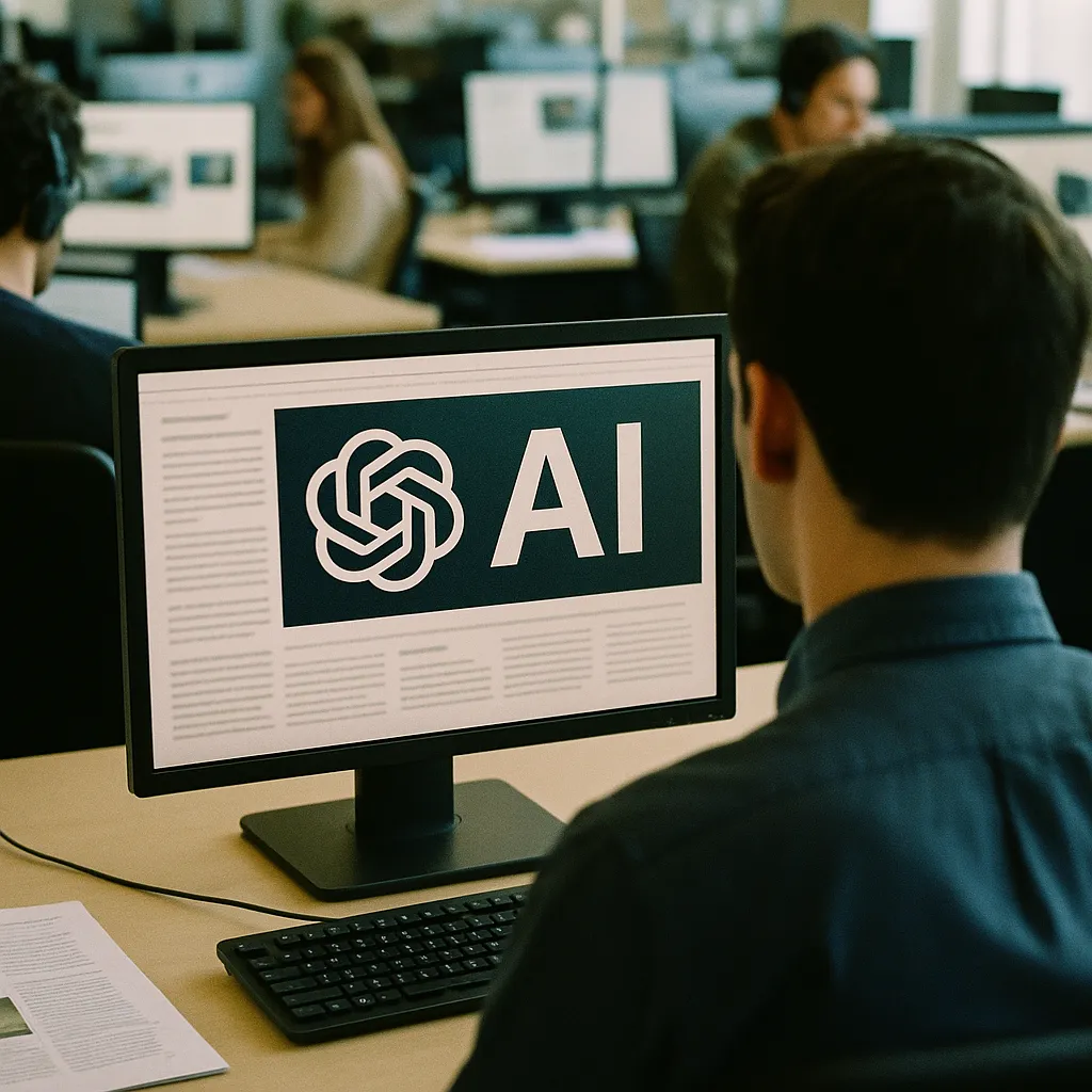 A newsroom featuring interface, related to a major AI company Rolls Out a technology company-6 'a techn from an unusual angle or perspective