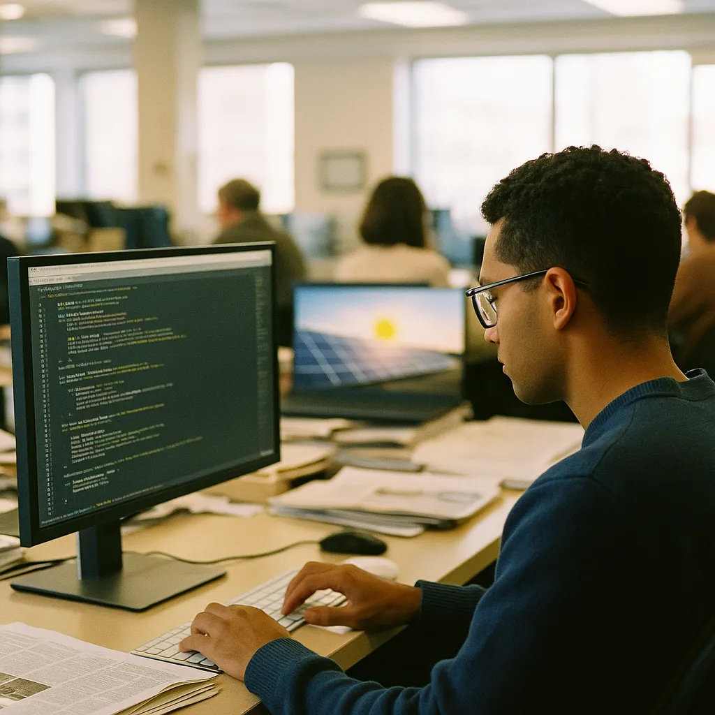 A newsroom where a person is coding related to a technology company-6.1 Sol at One-Fifth the Cost of a tech
