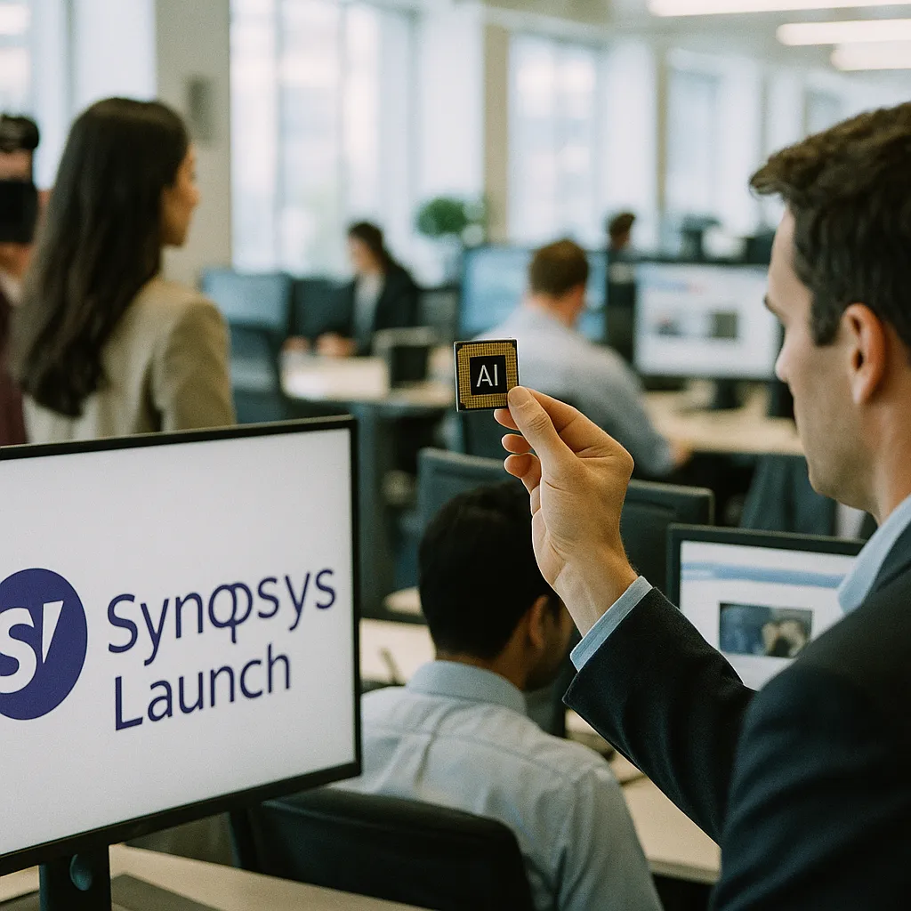A newsroom featuring Chip, chip, related to a major AI company and Synopsys Launch a technology company-
