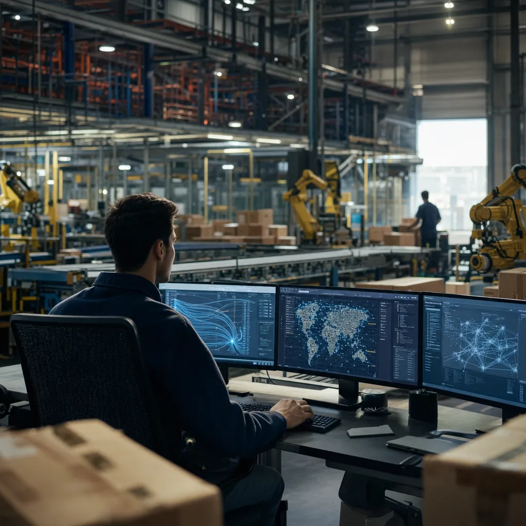 A factory floor where a person is driving related to AI Agents to Automate Supply Chain Decisions and Shipment Op