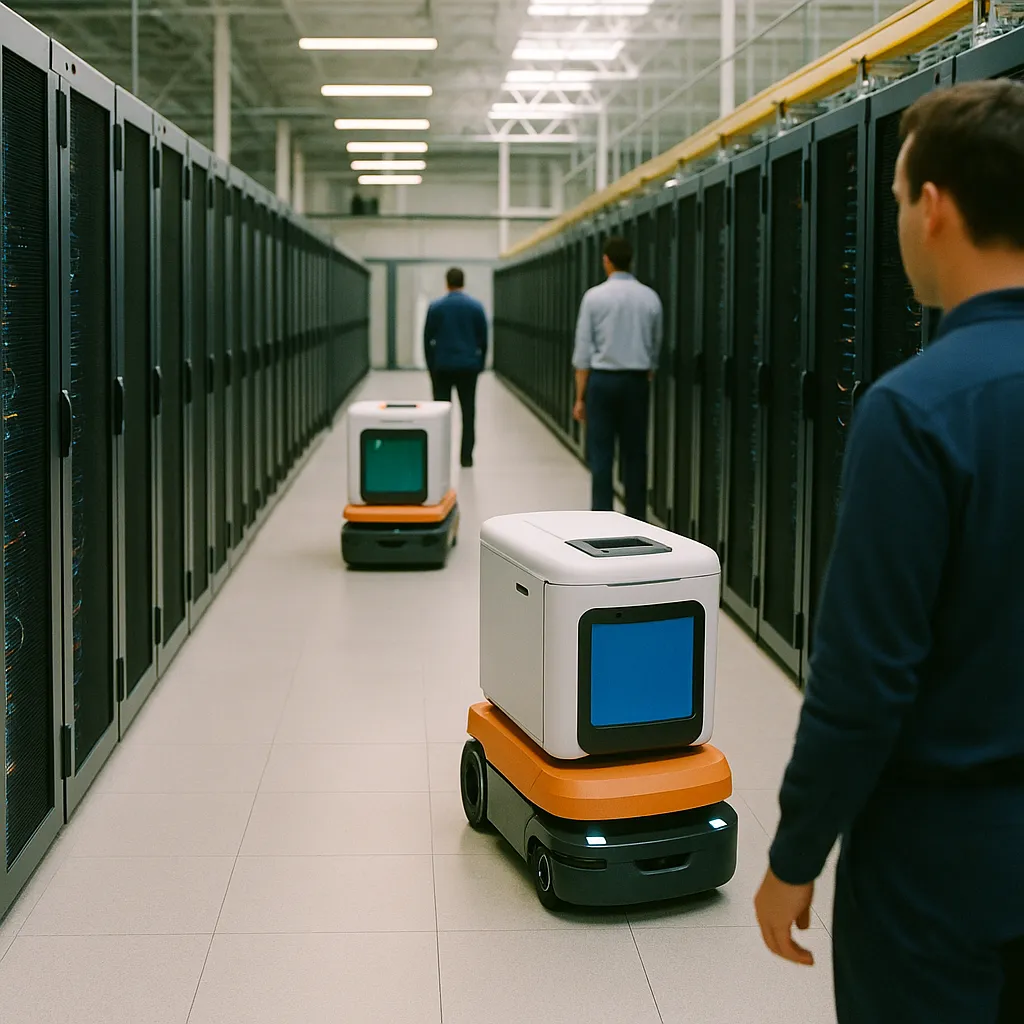 A data center featuring data center, robots, related to Robo.ai Hits $100M Monthly Revenue, Projects $600M for Full  from an unusual angle or perspective