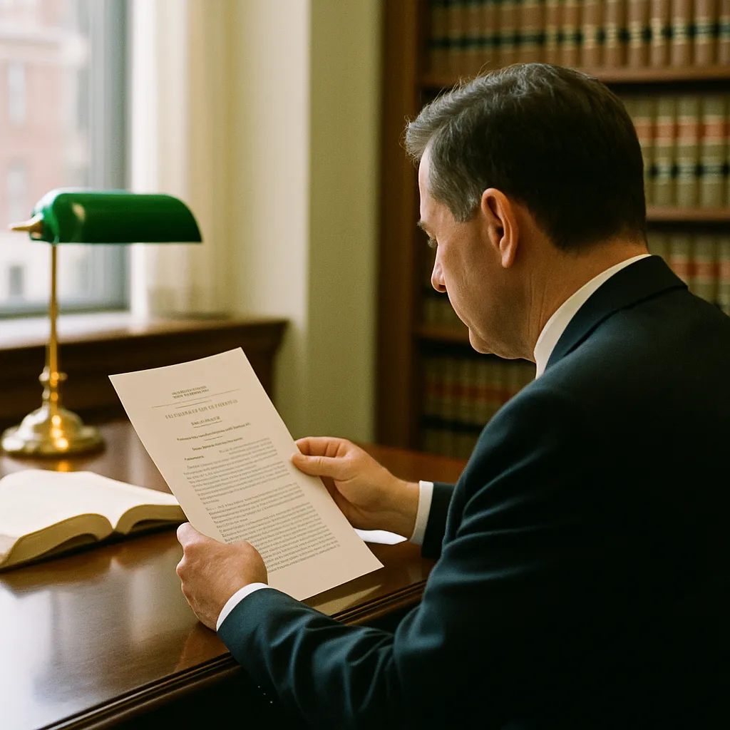 A law office where a person is reviewing related to US Appeals Court Upholds: Training AI on Copyrighted Materia