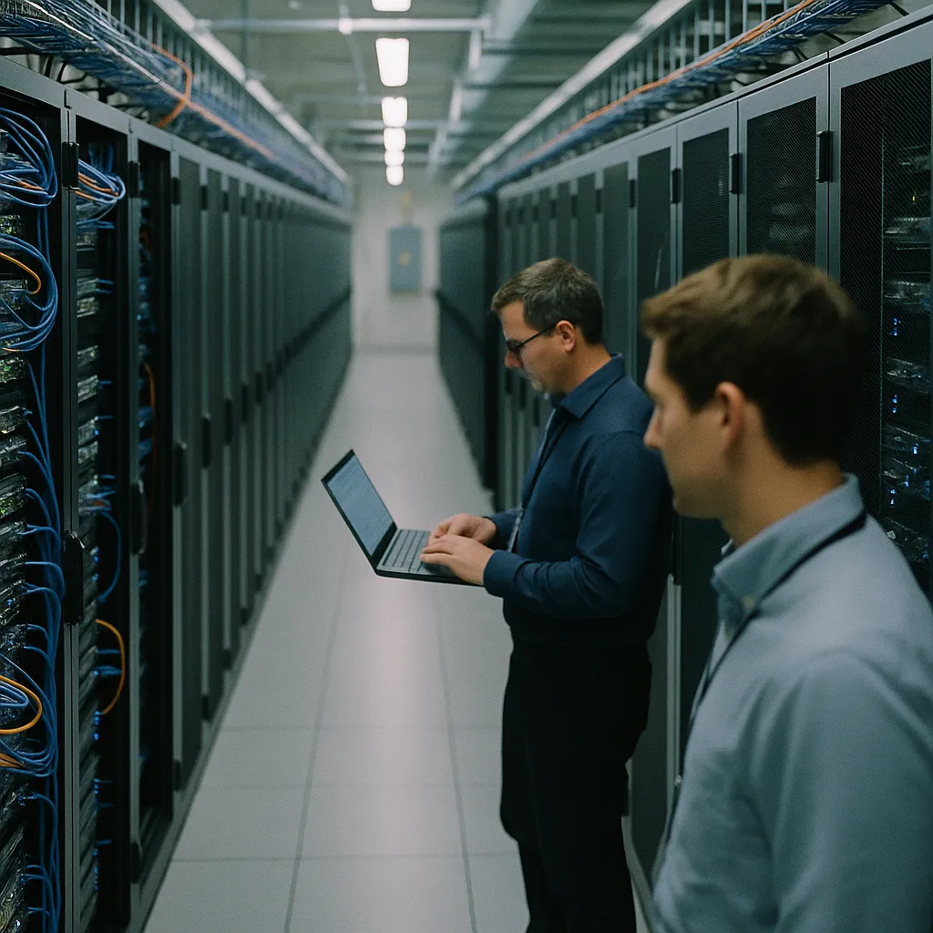 A data center featuring data center, related to Telecom Operators Are Rebuilding Entire Network Stacks Aroun from an unusual angle or perspective