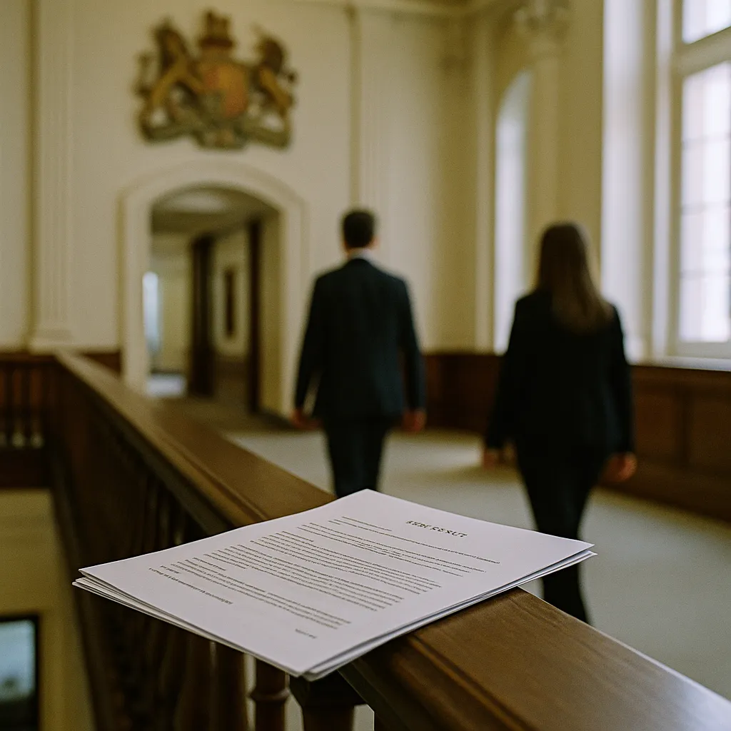 A government building interior featuring contract, related to UK Government Publishes AI Risk Management Toolkit for Publi from an unusual angle or perspective