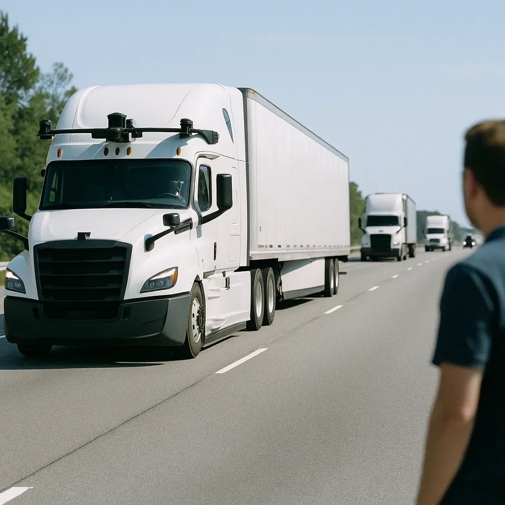 A highway featuring Truck, trucks, related to Venti Deploys North America's First Autonomous Truck Fleet I